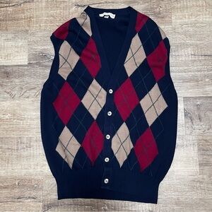 VINTAGE Clark & Gregory Argyle Cotton Navy Blue Red Tan Sweater Vest Size XL